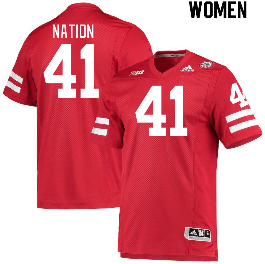 Women #41 Ethan Nation Nebraska Cornhuskers College Football Jerseys Stitched Sale-Red - Click Image to Close